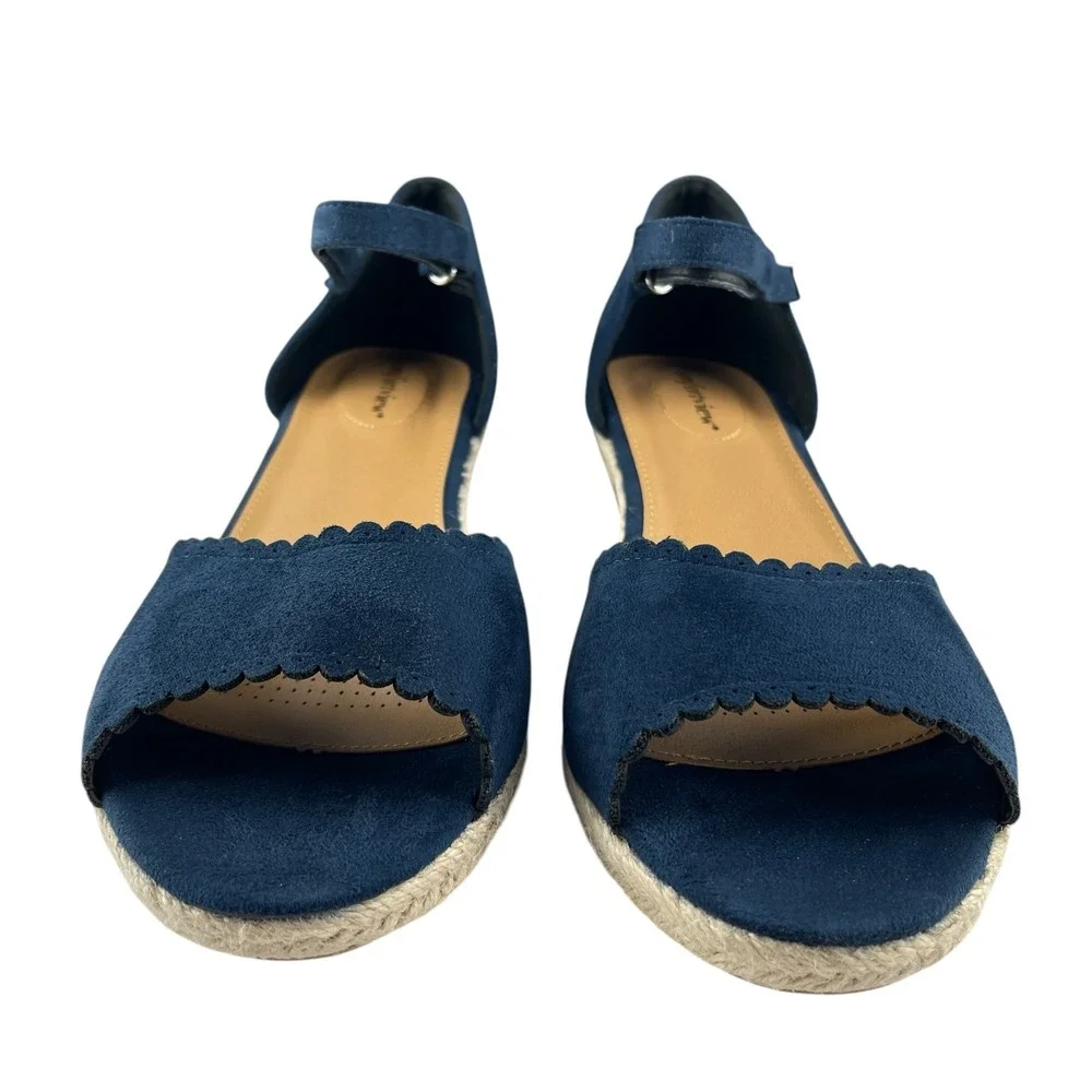 Comfortview Women's Charlie Sandals 11W Navy Faux Suede Espadrille Ankle Strap